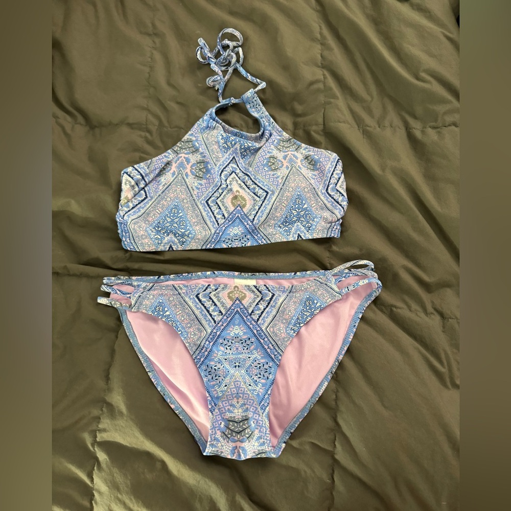 Paisley / Geometric Pattern Bikini with Halter Neck Top and Strappy Back
